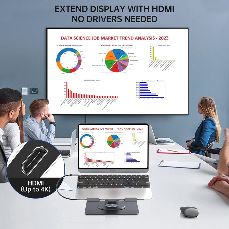 HC Laptop Docking Station for MacBook Pro/Air/Dell/HP/Surface 11-in-1 USB C Hub 360°Rotatable Laptop Stand with USB Hub 4K HDMI USB 3.0 PD100W 3.5mm Audio Jack RJ 45 TF/SD Reader Universal Laptop Dock - Image 3